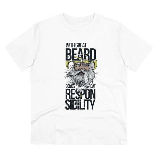 Amfyn Men's PC Cotton With Great Beard Comes Printed T Shirt (Color: White, Thread Count: 180GSM)