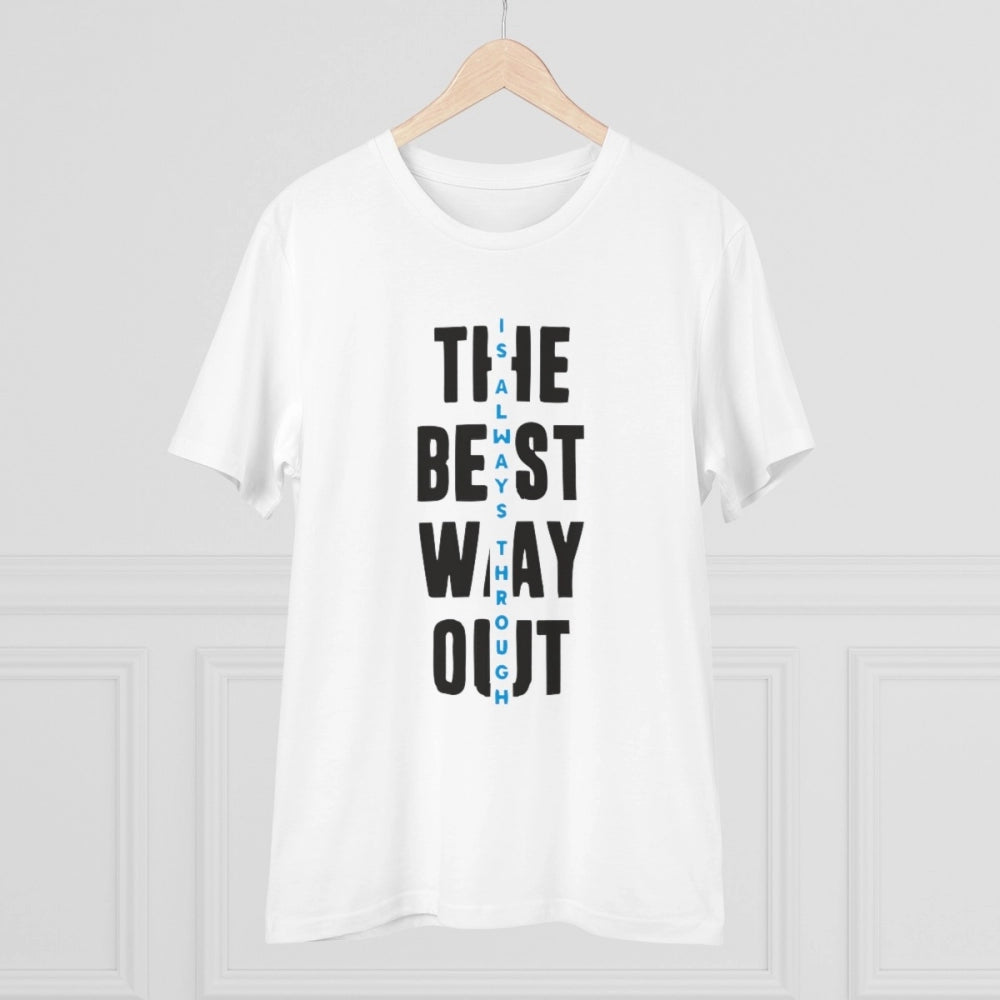 Amfyn Men's PC Cotton The Best Way Out Printed T Shirt (Color: White, Thread Count: 180GSM)