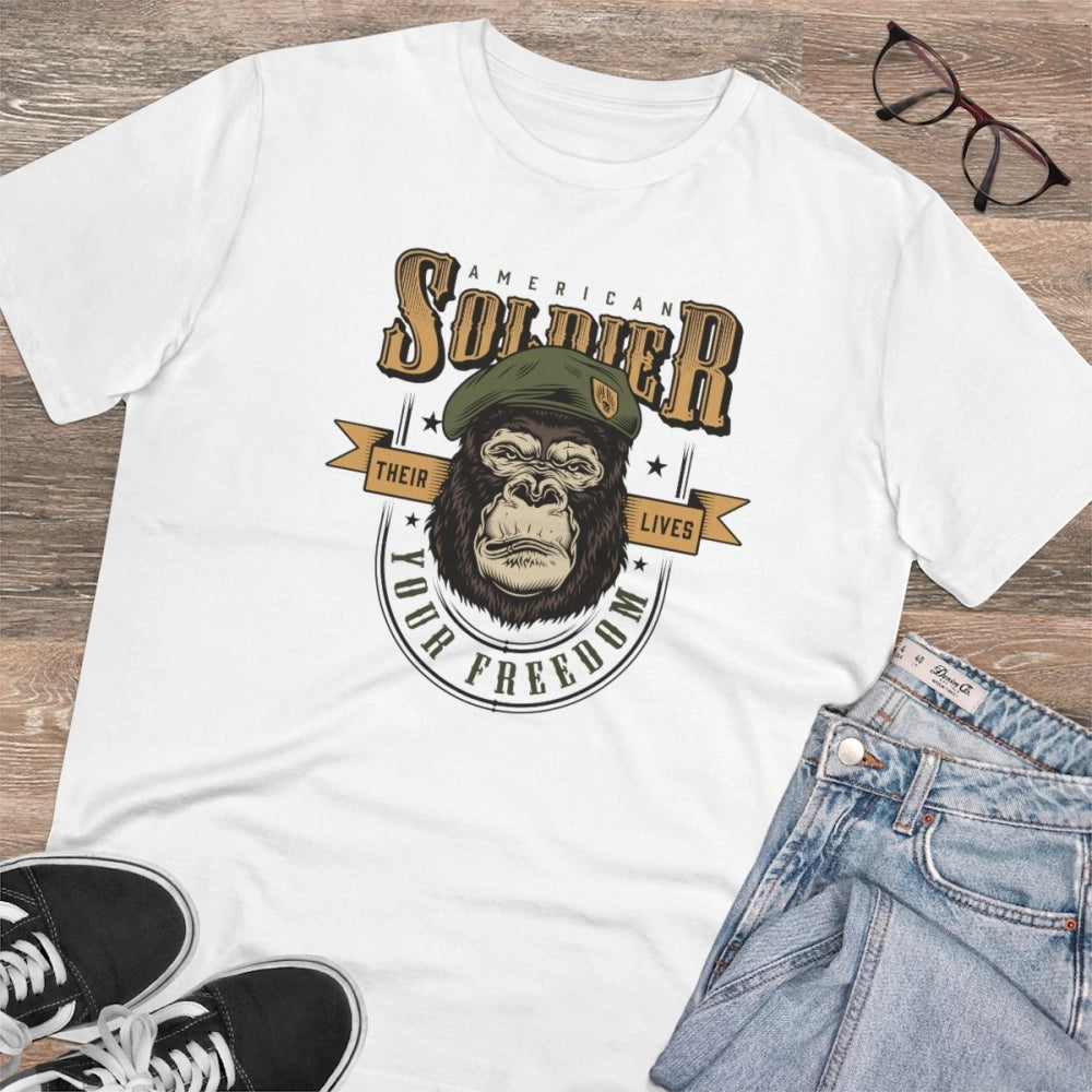 Amfyn Men's PC Cotton Gorila Desing Printed T Shirt (Color: White, Thread Count: 180GSM)