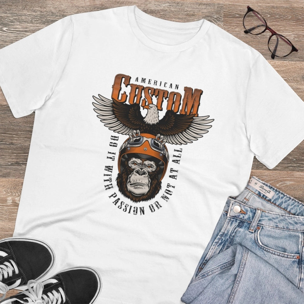 Amfyn Men's PC Cotton Gorila Desing Printed T Shirt (Color: White, Thread Count: 180GSM)