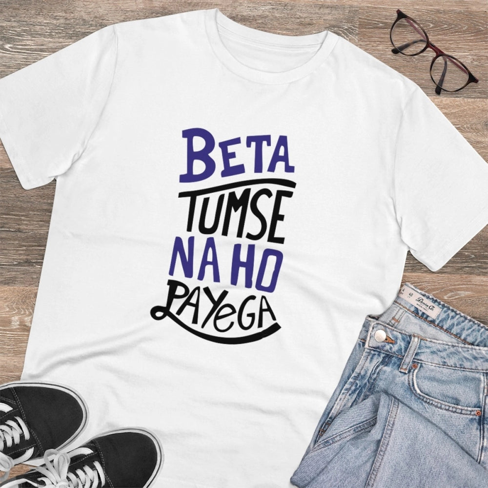 Amfyn Men's PC Cotton Tumse Na Ho Payega Printed T Shirt (Color: White, Thread Count: 180GSM)