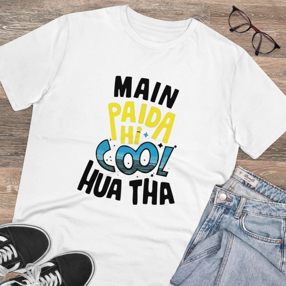 Amfyn Men's PC Cotton Me Paida Hi Cool Huaa Tha Printed T Shirt (Color: White, Thread Count: 180GSM)