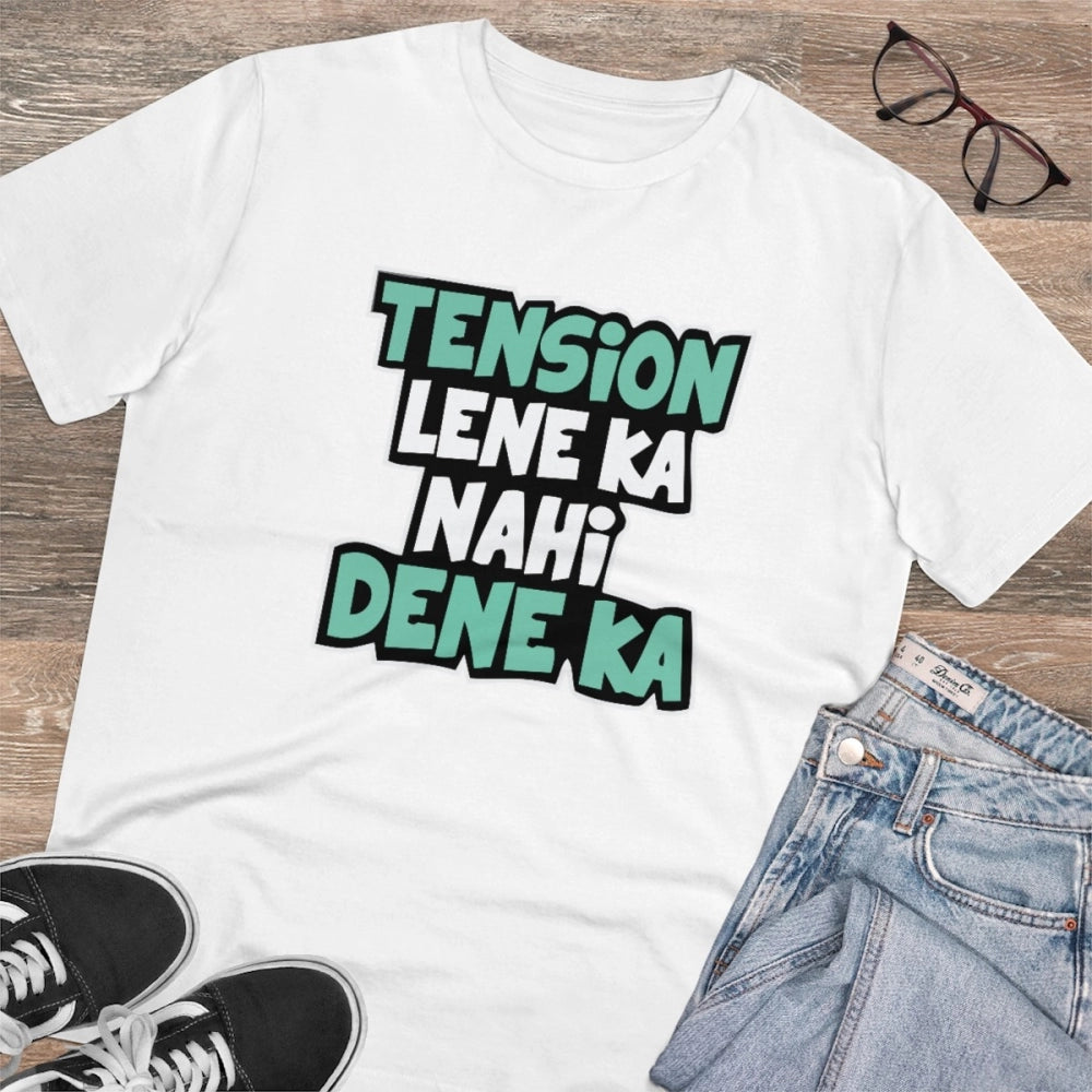 Amfyn Men's PC Cotton Tention Lene Ka Nahi Dene Ka Printed T Shirt (Color: White, Thread Count: 180GSM)