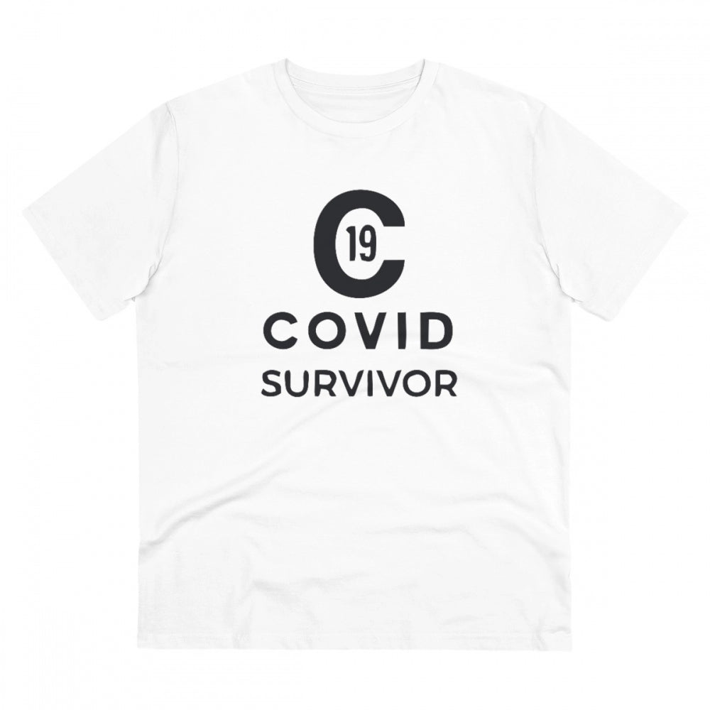 Amfyn Men's PC Cotton Covid 19 Survivor Printed T Shirt (Color: White, Thread Count: 180GSM)