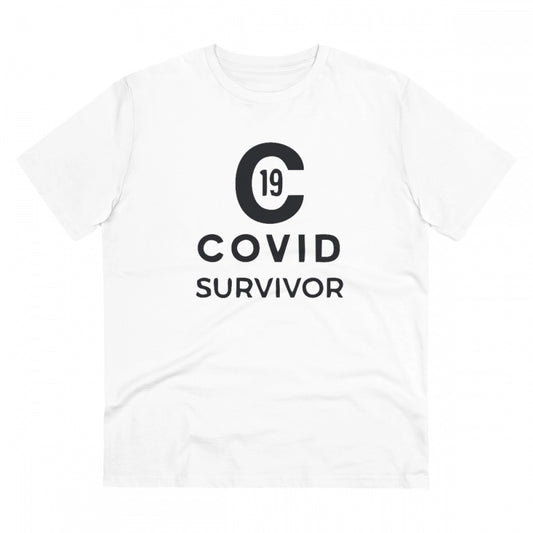 Amfyn Men's PC Cotton Covid 19 Survivor Printed T Shirt (Color: White, Thread Count: 180GSM)
