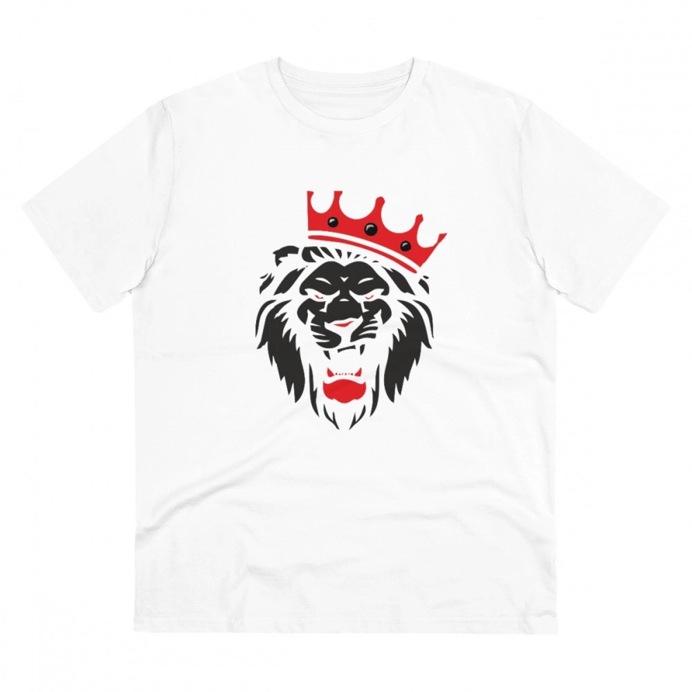 Amfyn Men's PC Cotton Lion Logo Printed T Shirt (Color: White, Thread Count: 180GSM)