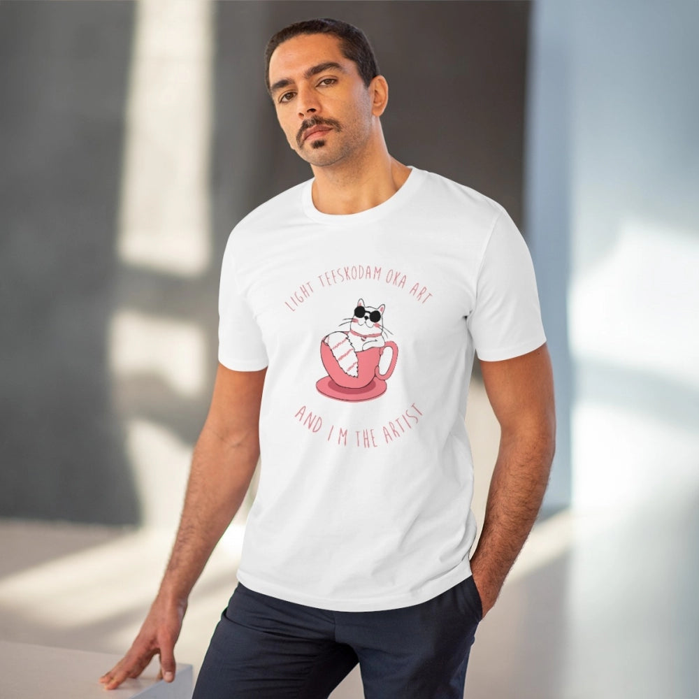 Amfyn Men's PC Cotton Telugu Desing Printed T Shirt (Color: White, Thread Count: 180GSM)