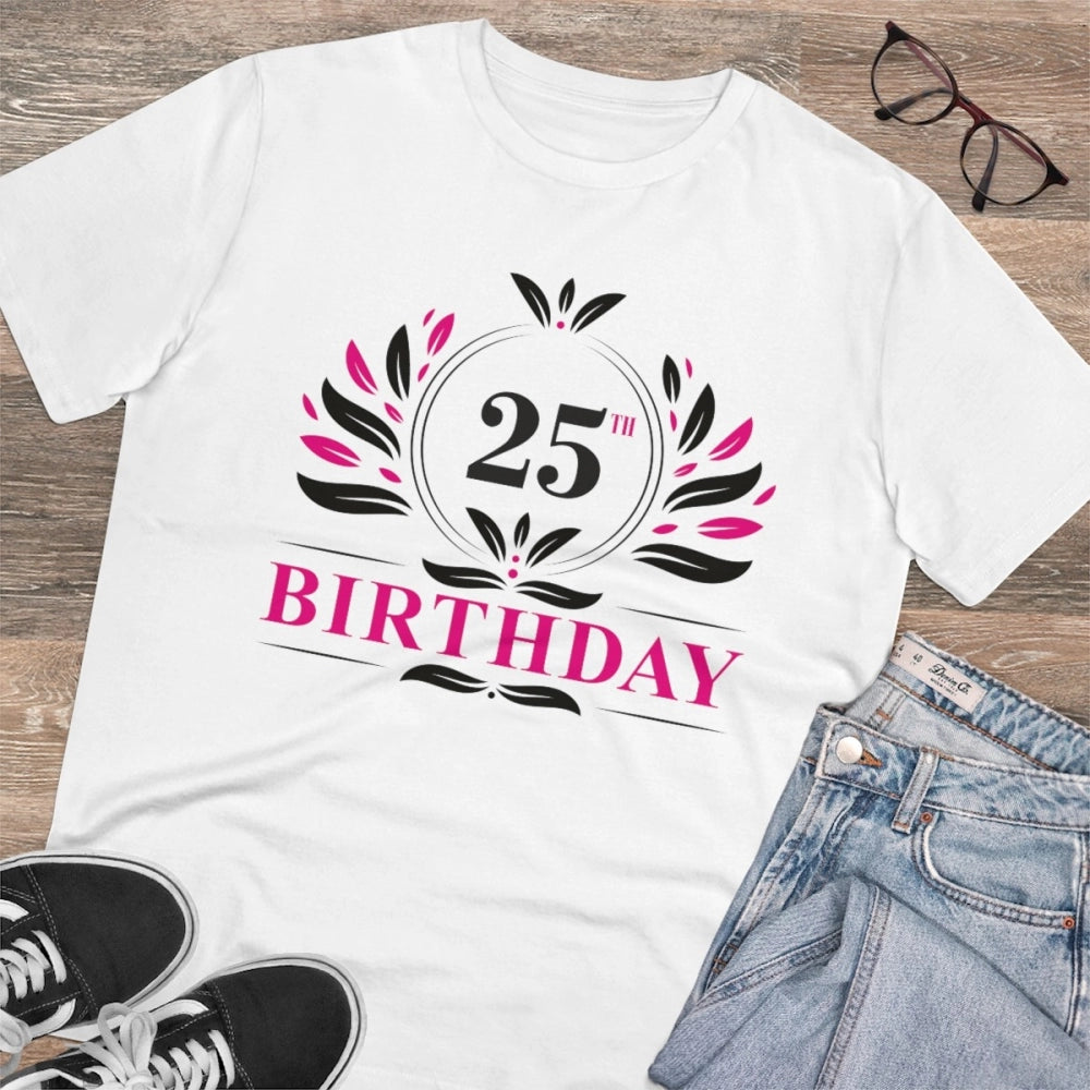 Amfyn Men's PC Cotton 25th Birthday Printed T Shirt (Color: White, Thread Count: 180GSM)