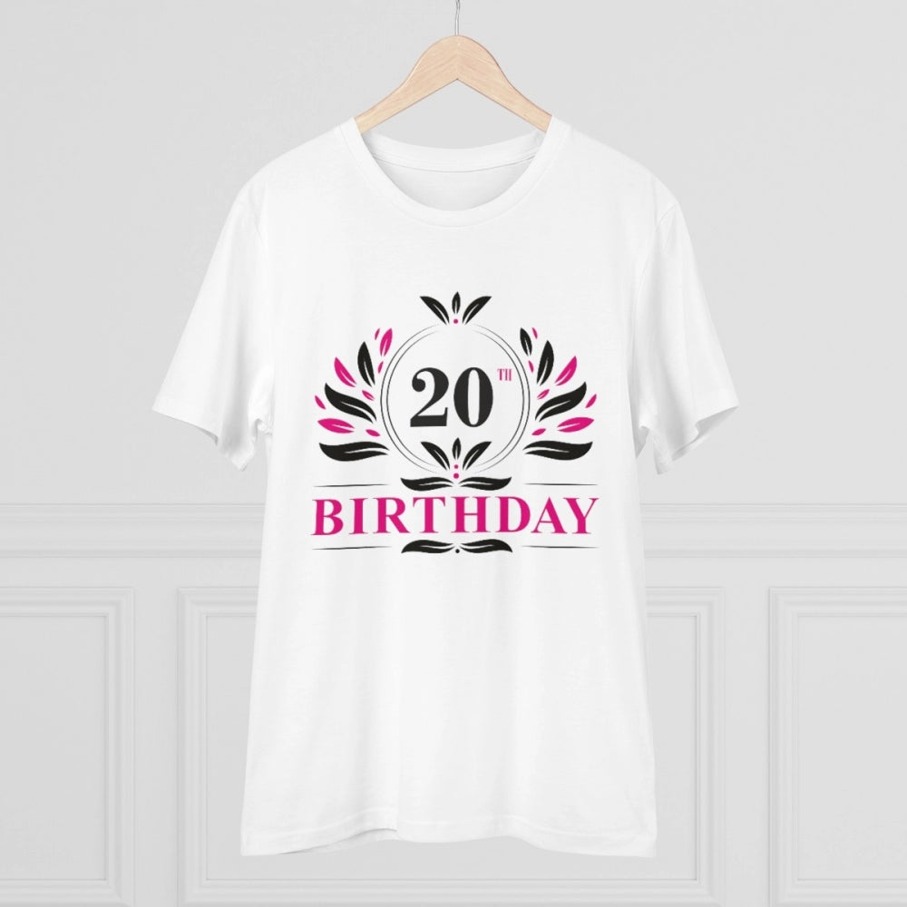 Amfyn Men's PC Cotton 20th Birthday Printed T Shirt (Color: White, Thread Count: 180GSM)