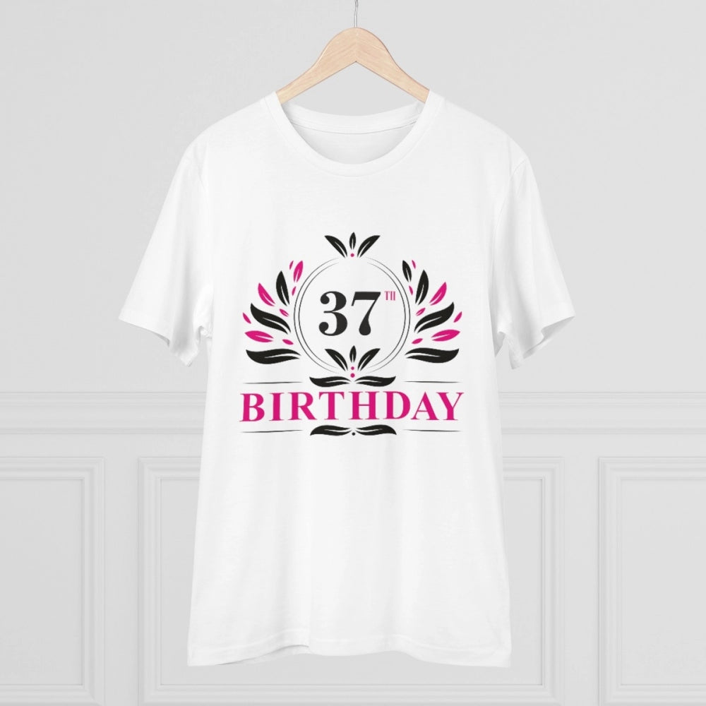 Amfyn Men's PC Cotton 37th Birthday Printed T Shirt (Color: White, Thread Count: 180GSM)