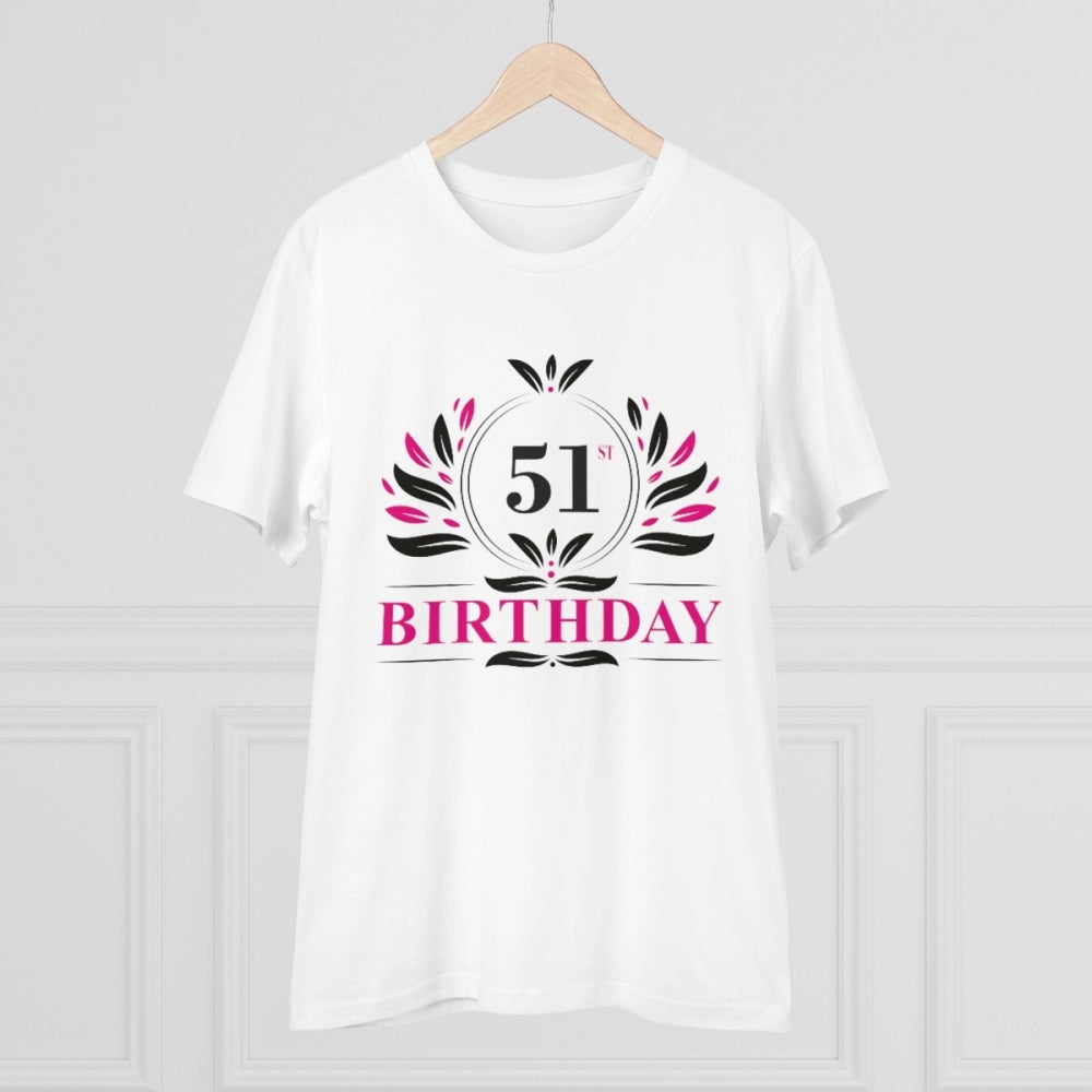 Amfyn Men's PC Cotton 51st Birthday Printed T Shirt (Color: White, Thread Count: 180GSM)