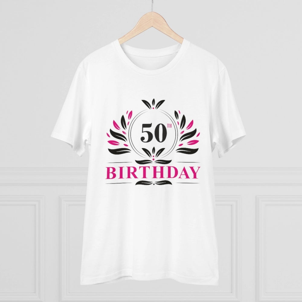 Amfyn Men's PC Cotton 50th Birthday Printed T Shirt (Color: White, Thread Count: 180GSM)