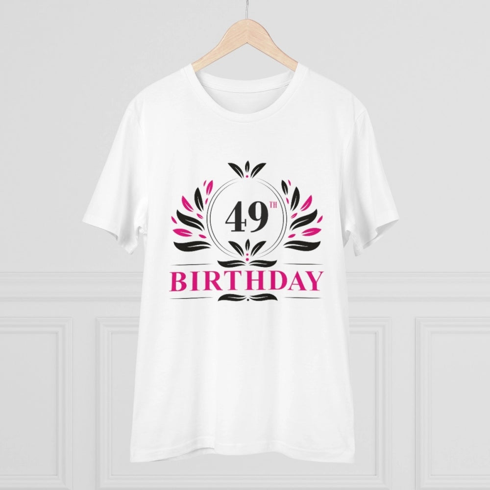 Amfyn Men's PC Cotton 49th Birthday Printed T Shirt (Color: White, Thread Count: 180GSM)