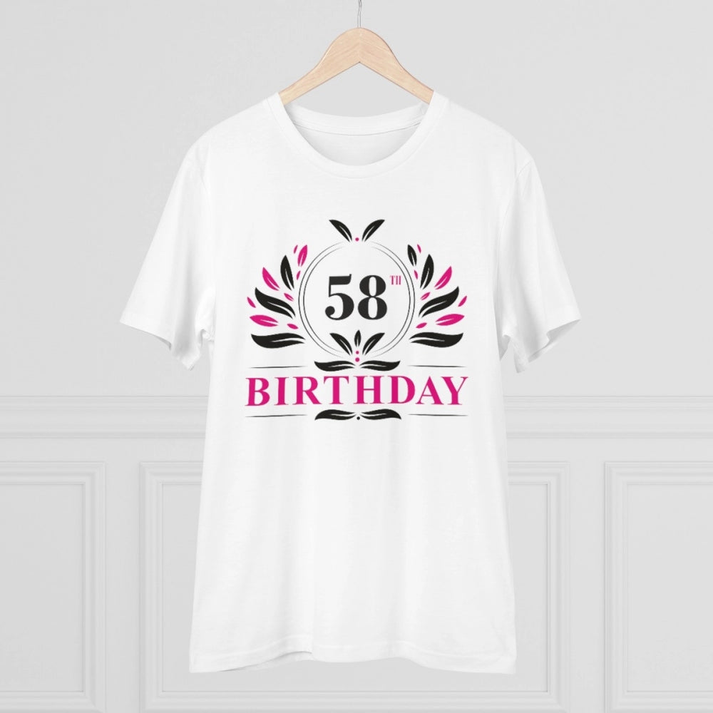 Amfyn Men's PC Cotton 58th Birthday Printed T Shirt (Color: White, Thread Count: 180GSM)