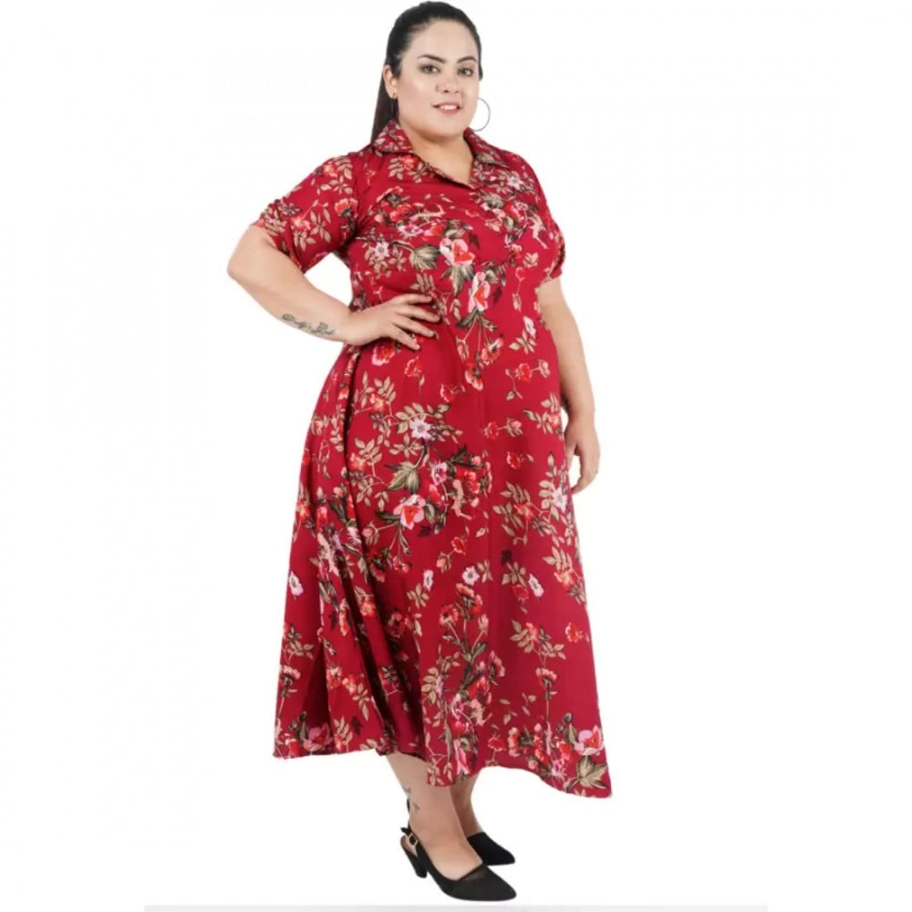 Amfyn Women's Fit And Flare Maroon Dress (Color:Maroon, Material:Polyester)