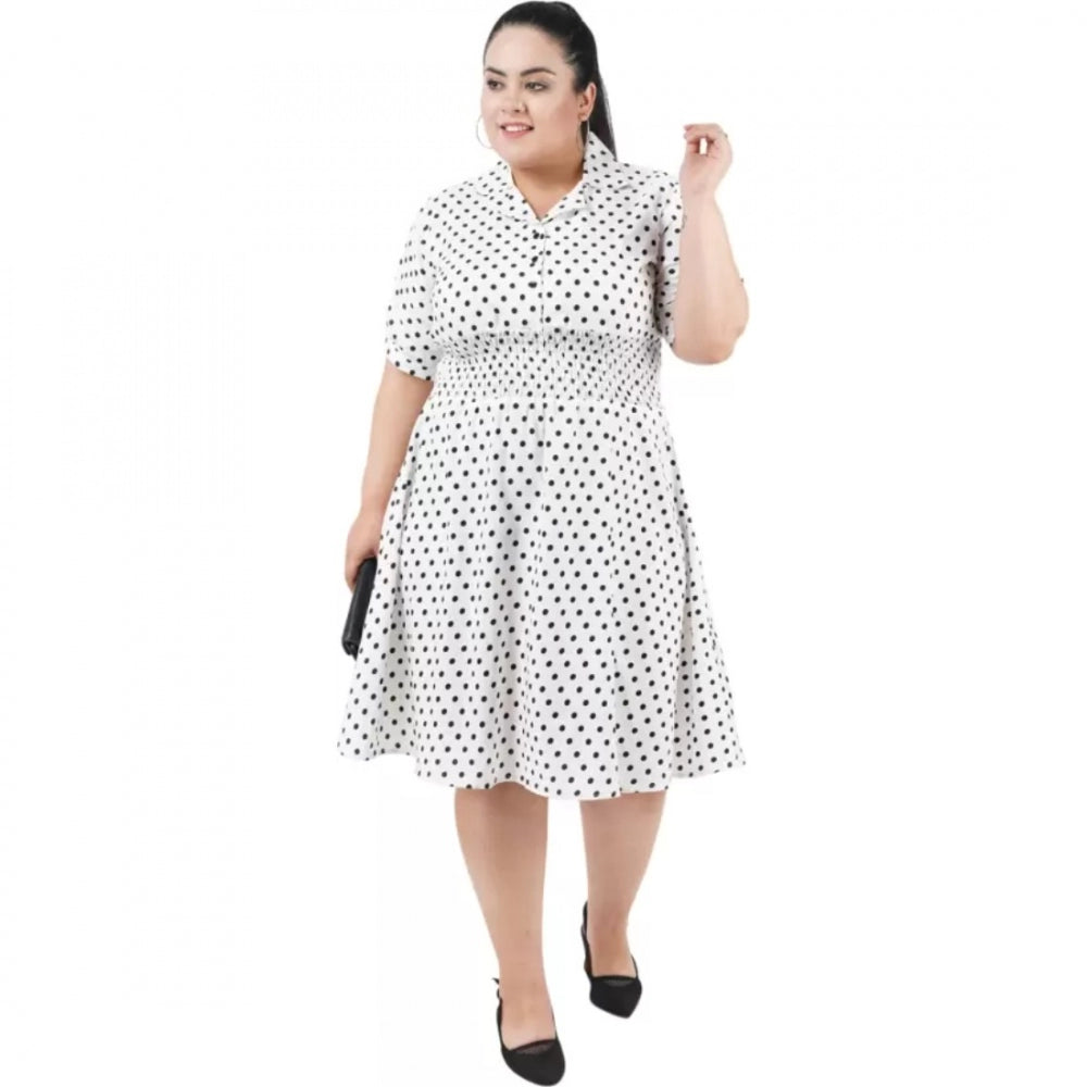 Amfyn Women's Cinched Waist White Dress (Color:White, Material:Poly Crepe)