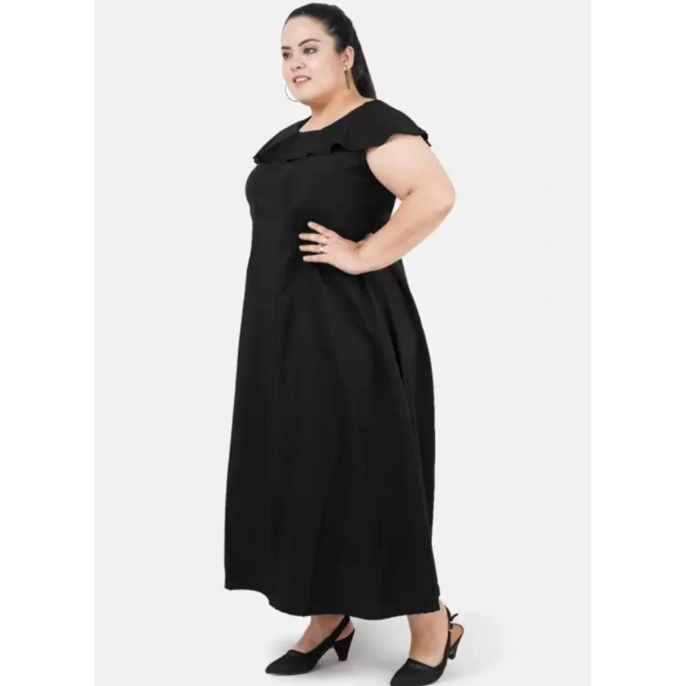 Amfyn Women's Fit And Flare Black Dress (Color:Black, Material:Polyester)
