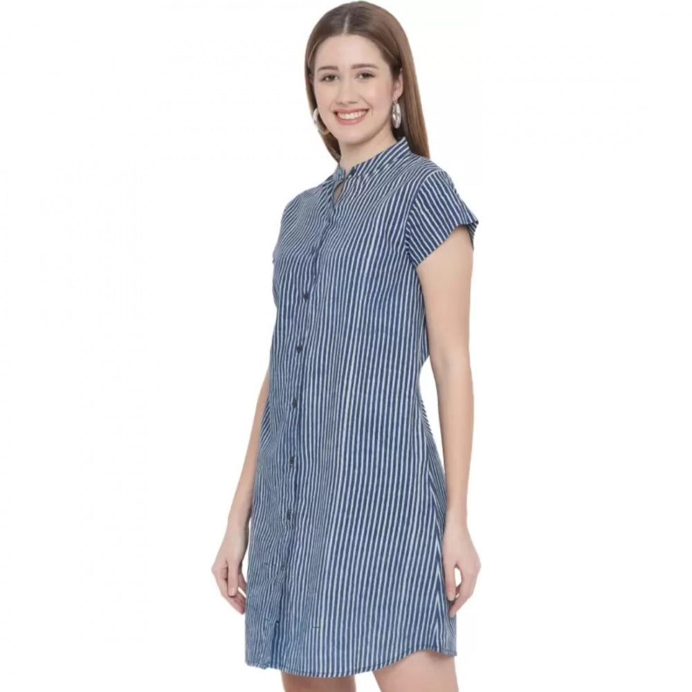 Amfyn Women's Shirt Blue Dress (Color:Blue, Material:Pure Cotton)