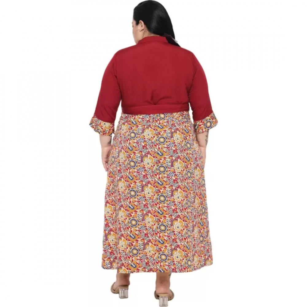 Amfyn Women's Fit And Flare Maroon Dress (Color:Maroon, Material:Polyester)