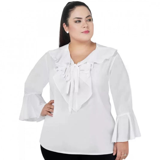 Amfyn Women's Casual Bell Sleeve Solid White Top (Color:White, Material:Georgette)