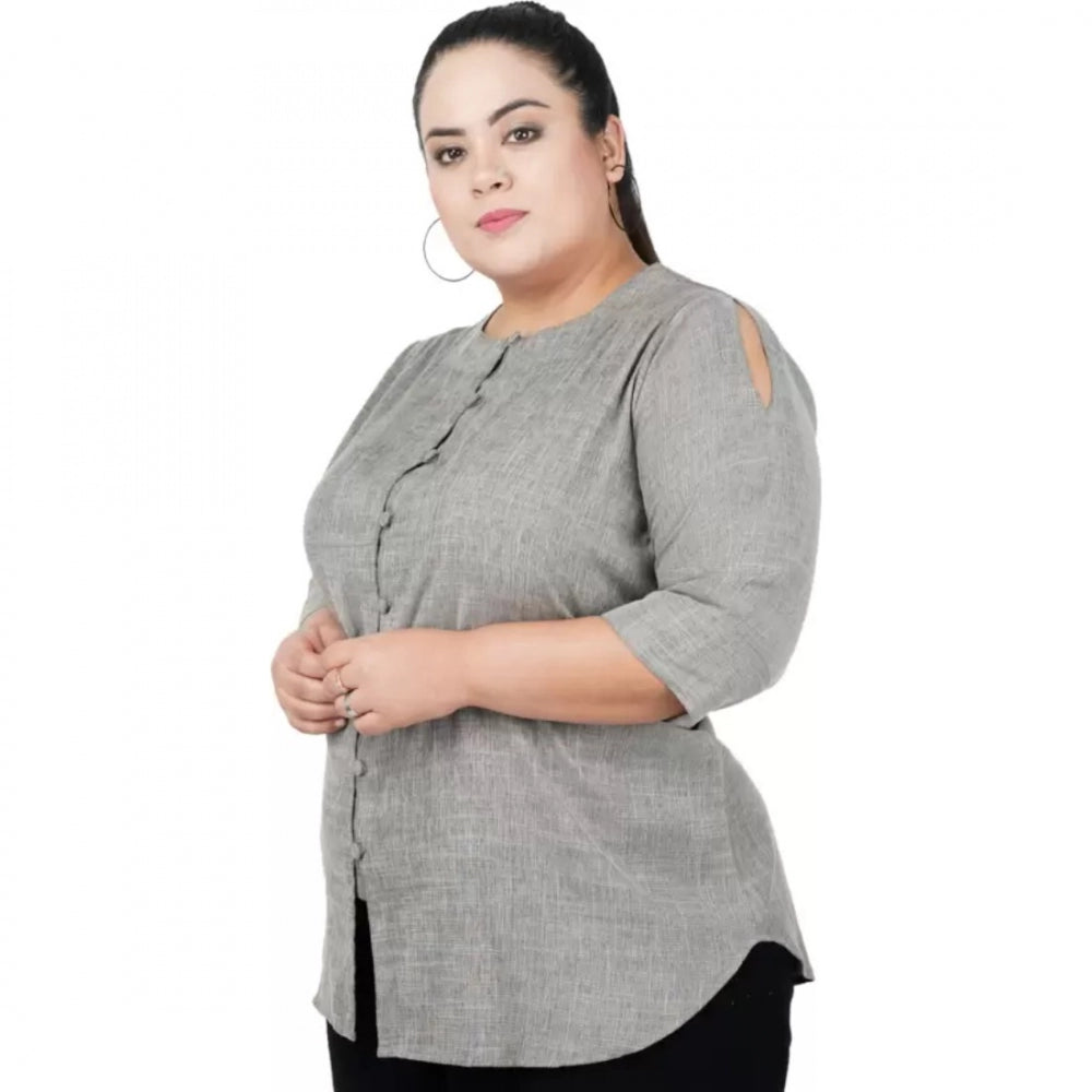 Amfyn Women's Casual Solid Grey Top (Color:Grey, Material:Cotton Linen Blend)