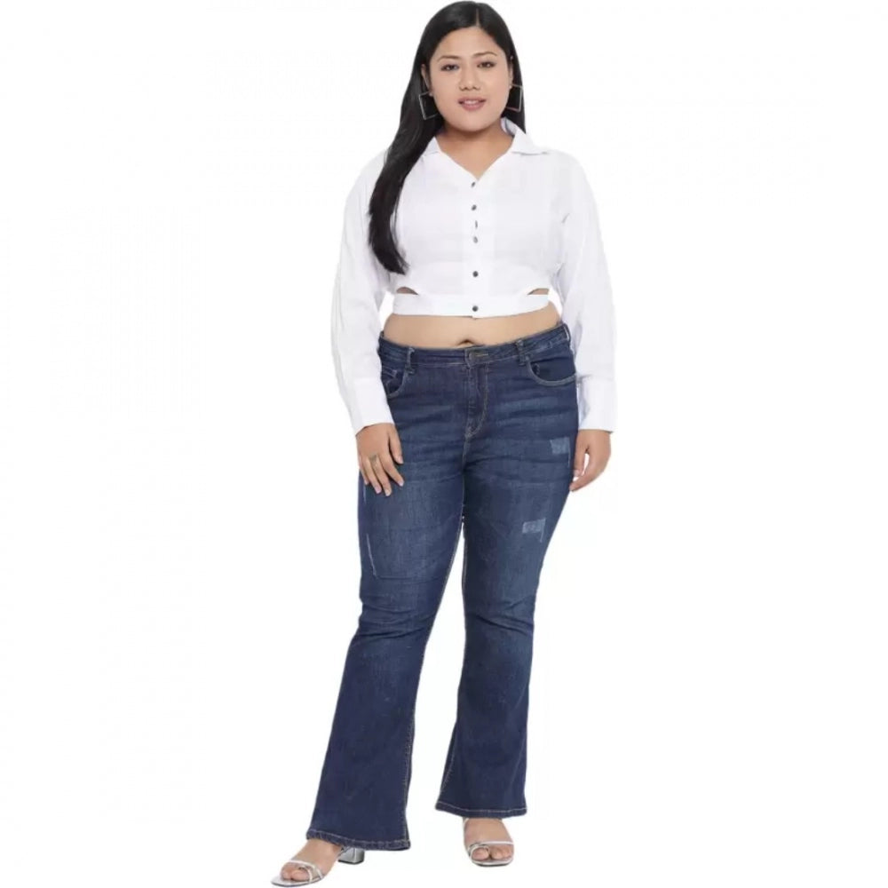 Amfyn Women's Casual Solid White Top (Color:White, Material:Cotton Linen Blend)