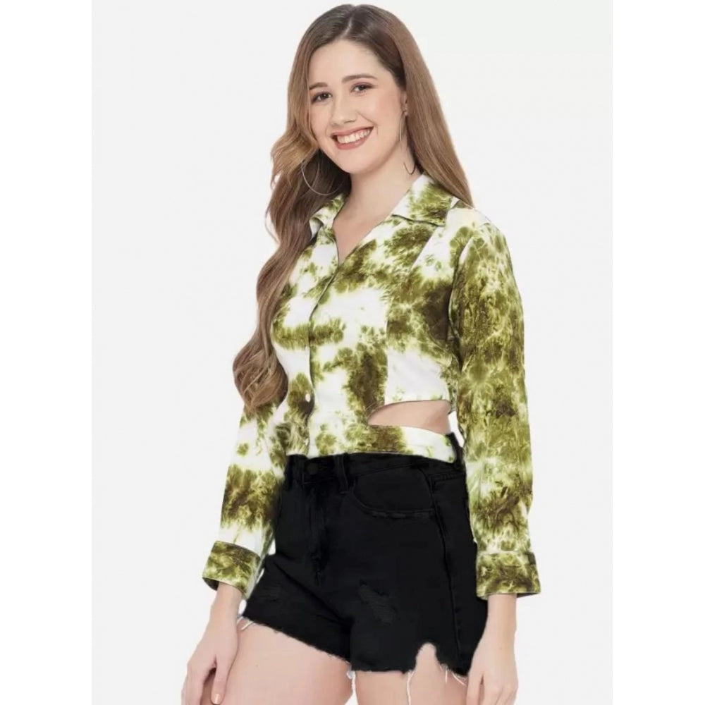 Amfyn Women's Casual Printed Green Top (Color:Green, Material:Rayon)