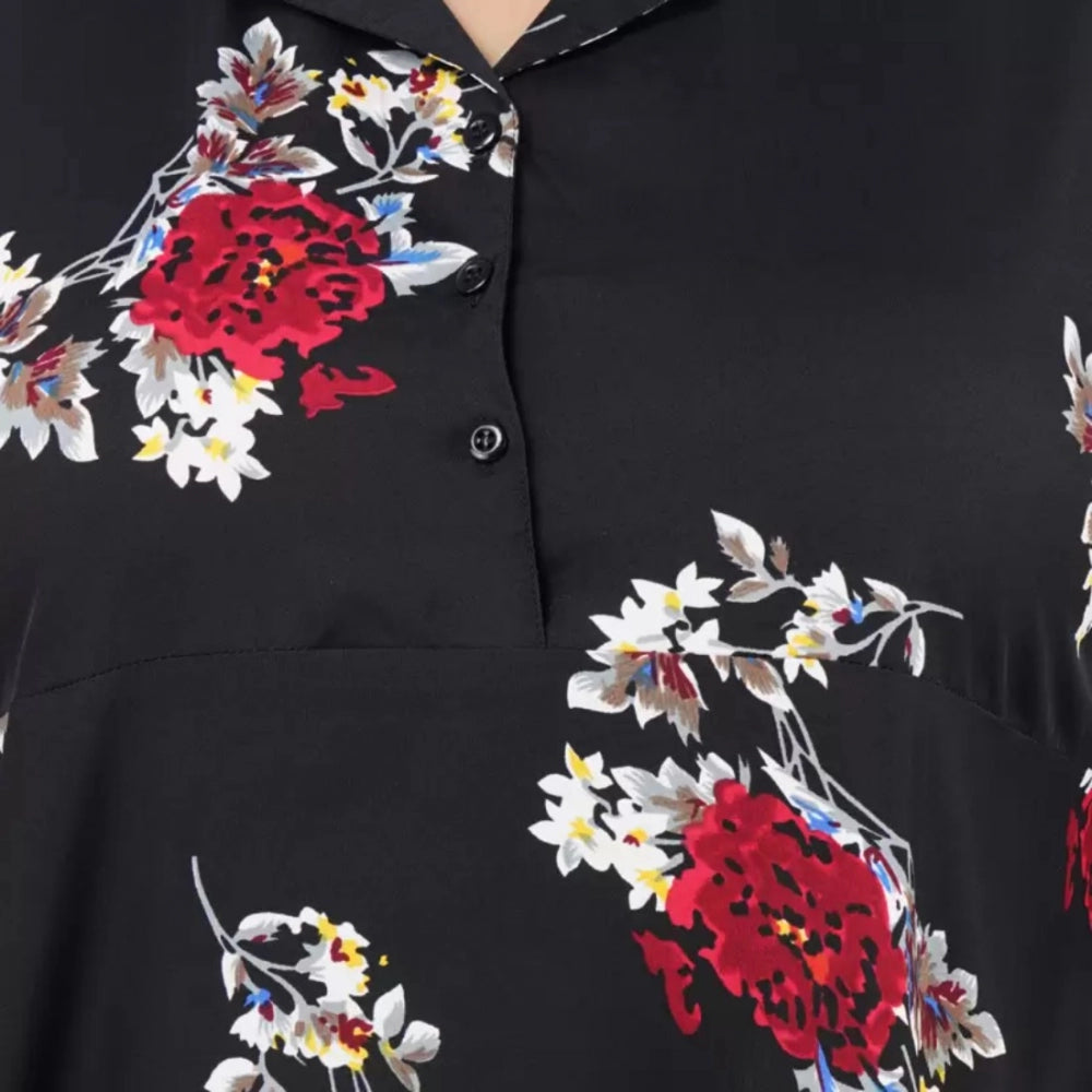 Amfyn Women's Fit And Flare Black Dress (Color:Black, Material:Polyester)