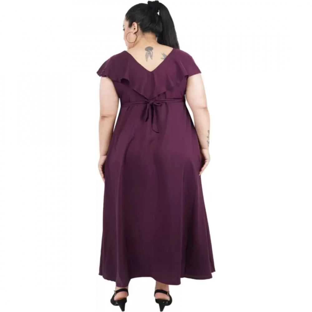 Amfyn Women's Fit And Flare Purple Dress (Color:Purple, Material:Polyester)