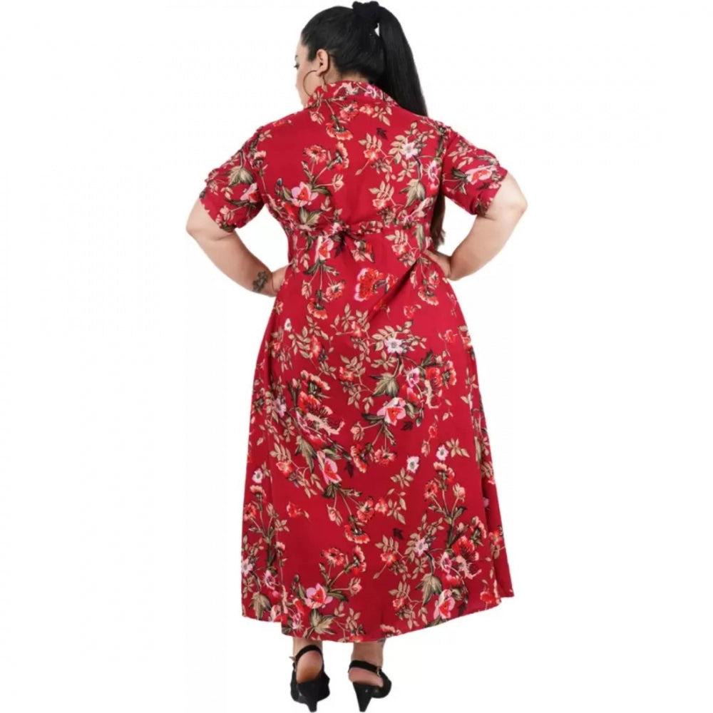 Amfyn Women's Fit And Flare Maroon Dress (Color:Maroon, Material:Polyester)