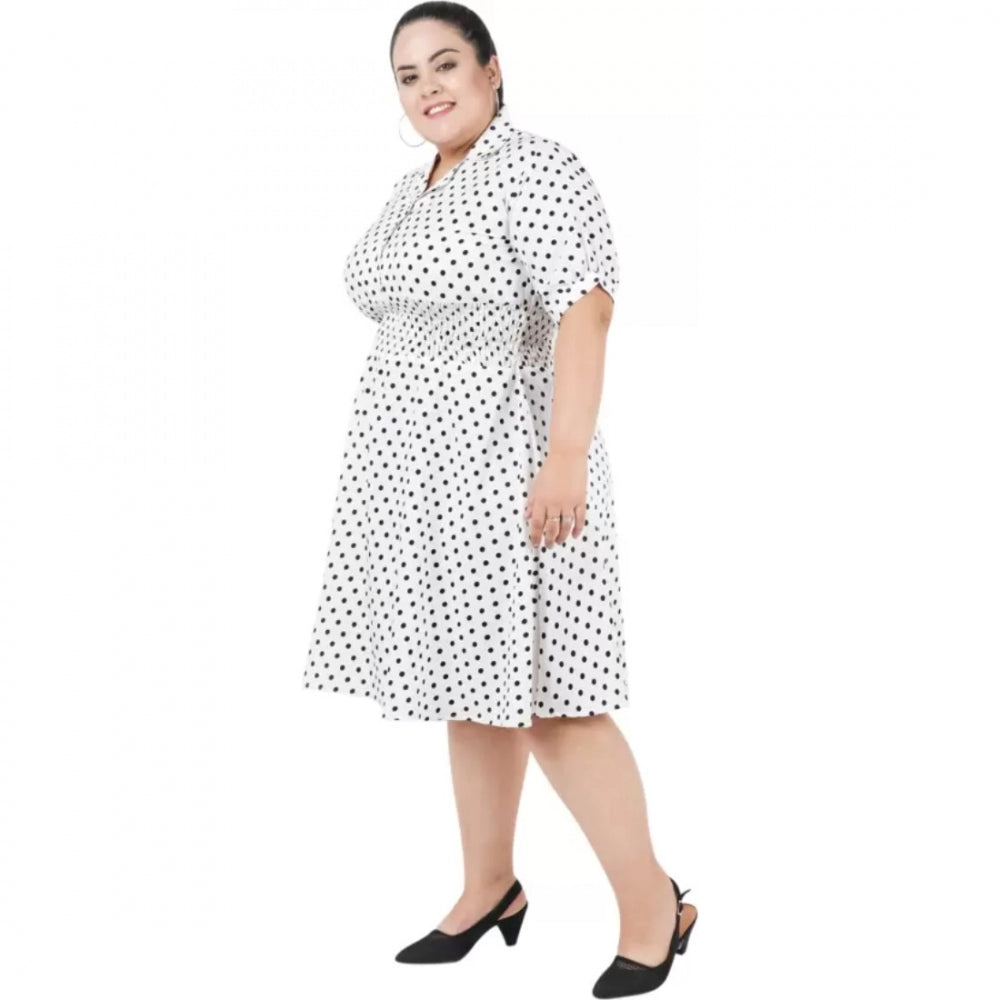 Amfyn Women's Cinched Waist White Dress (Color:White, Material:Poly Crepe)