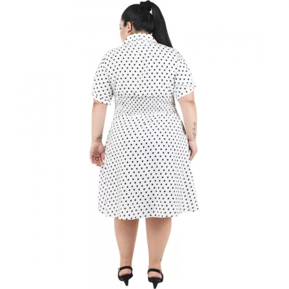 Amfyn Women's Cinched Waist White Dress (Color:White, Material:Poly Crepe)