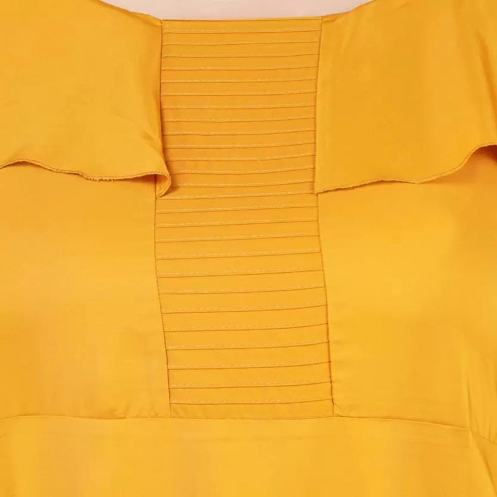 Amfyn Women's Fit And Flare Yellow Dress (Color:Yellow, Material:Polyester)