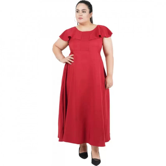 Amfyn Women's Fit And Flare Maroon Dress (Color:Maroon, Material:Polyester)