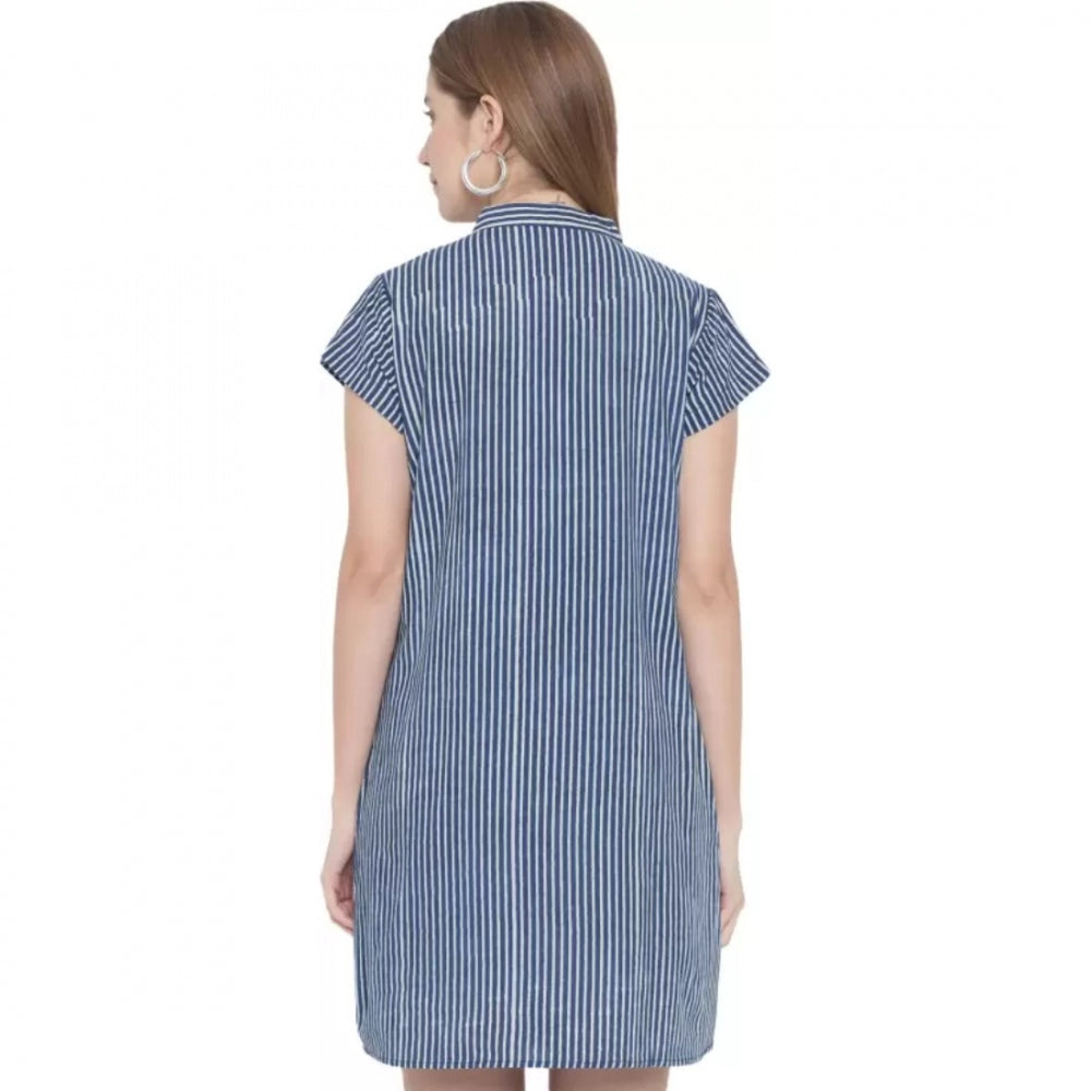 Amfyn Women's Shirt Blue Dress (Color:Blue, Material:Pure Cotton)