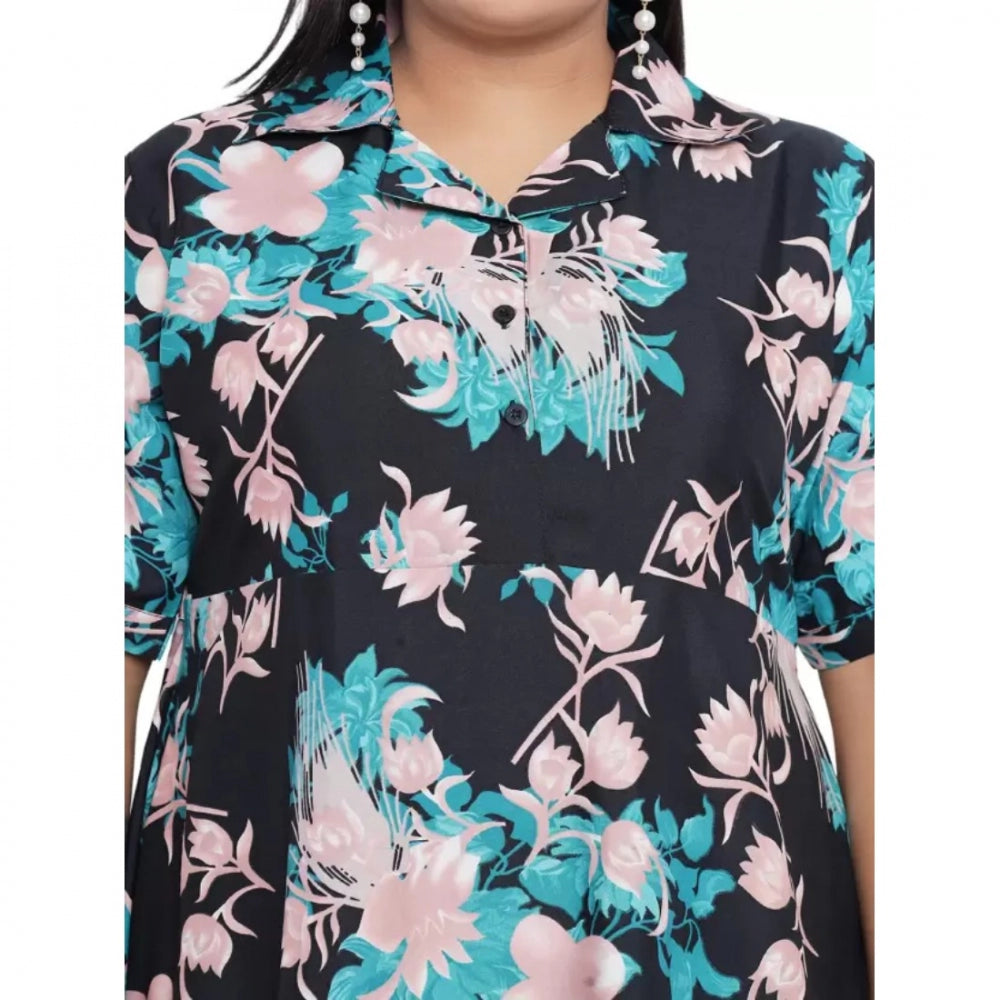 Amfyn Women's Fit And Flare Green Dress (Color:Navy Blue, Material:Polyester)