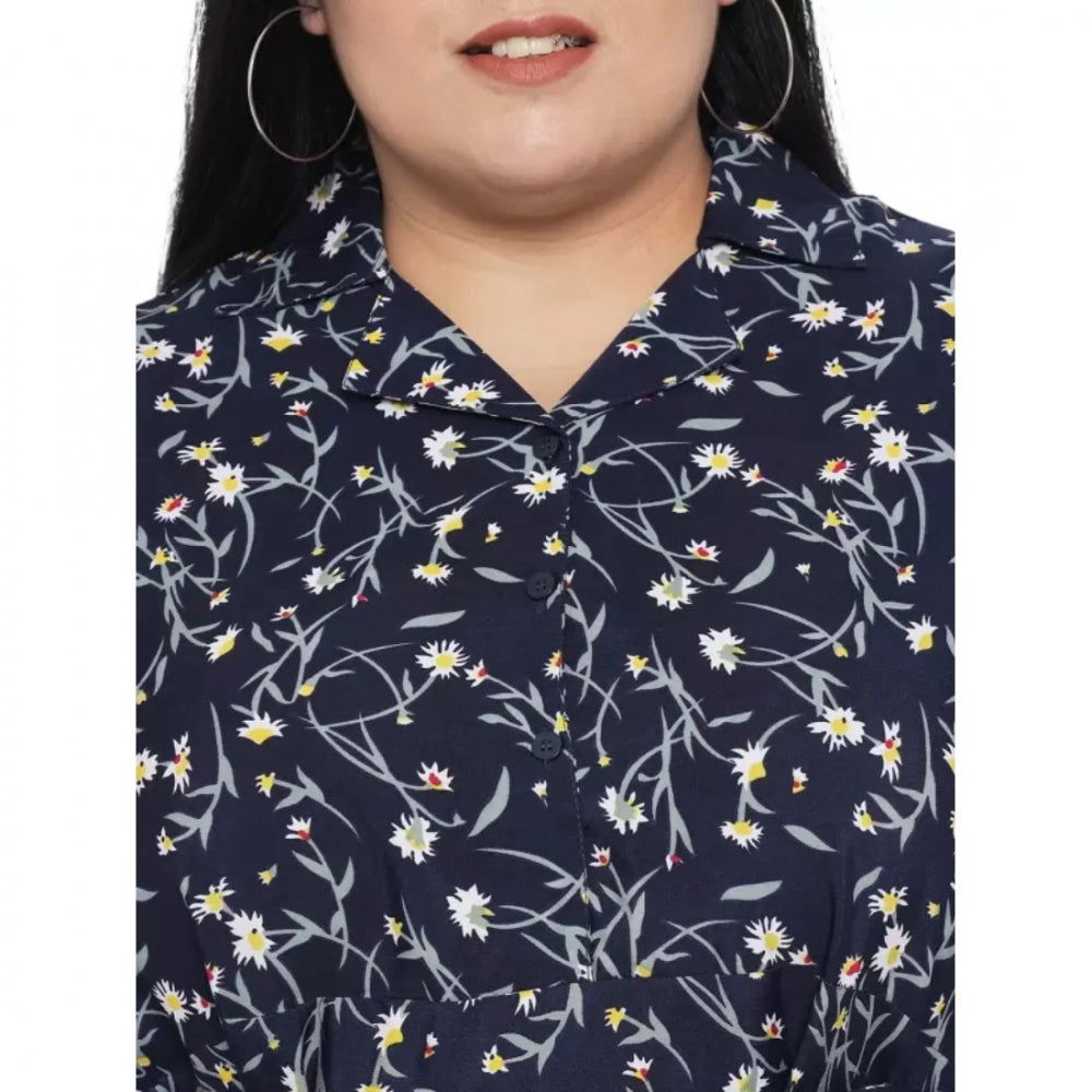 Amfyn Women's Fit And Flare Blue Dress (Color:Blue, Material:Polyester)