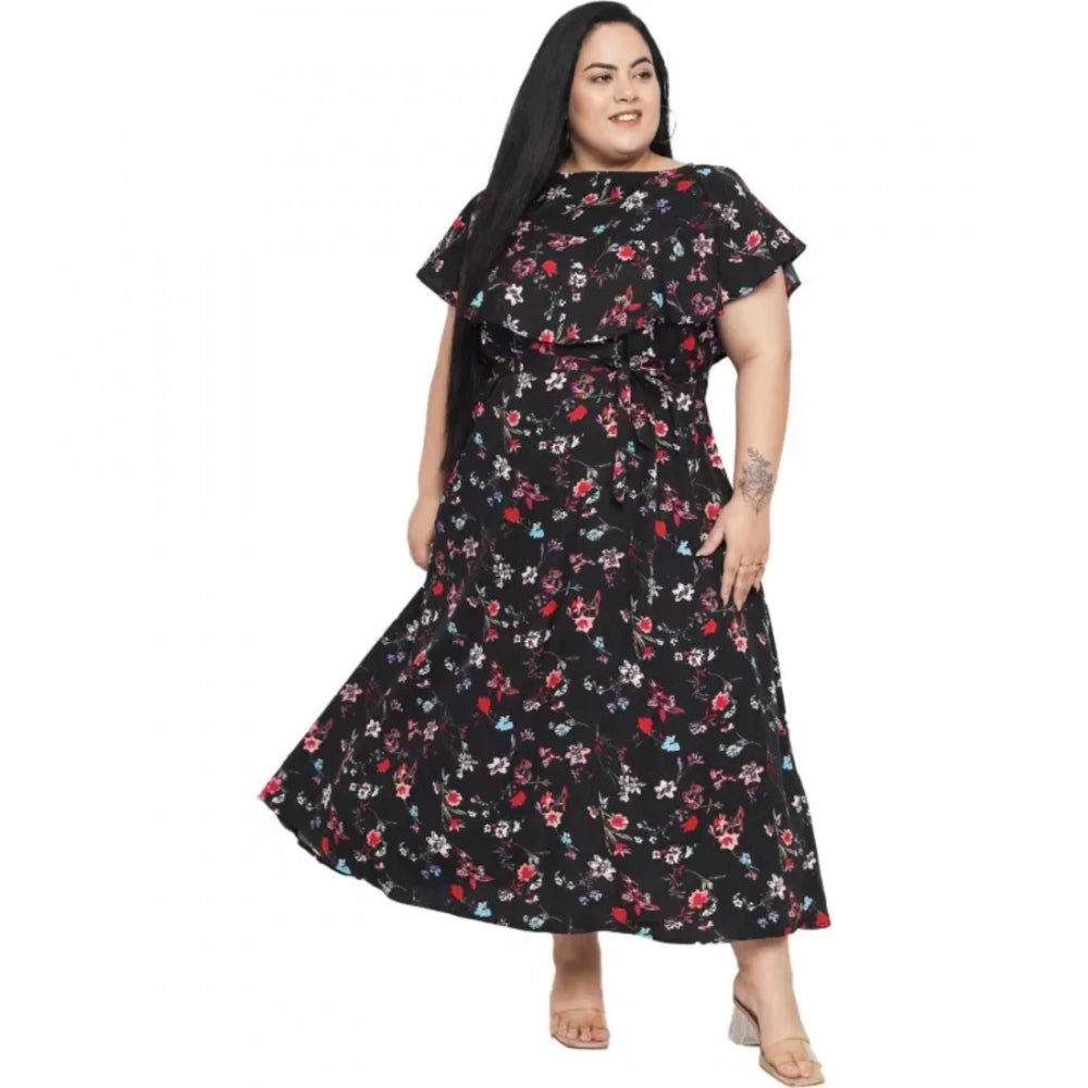 Amfyn Women's Fit And Flare Black Dress (Color:Black, Material:Polyester)