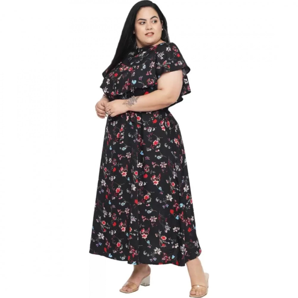 Amfyn Women's Fit And Flare Black Dress (Color:Black, Material:Polyester)