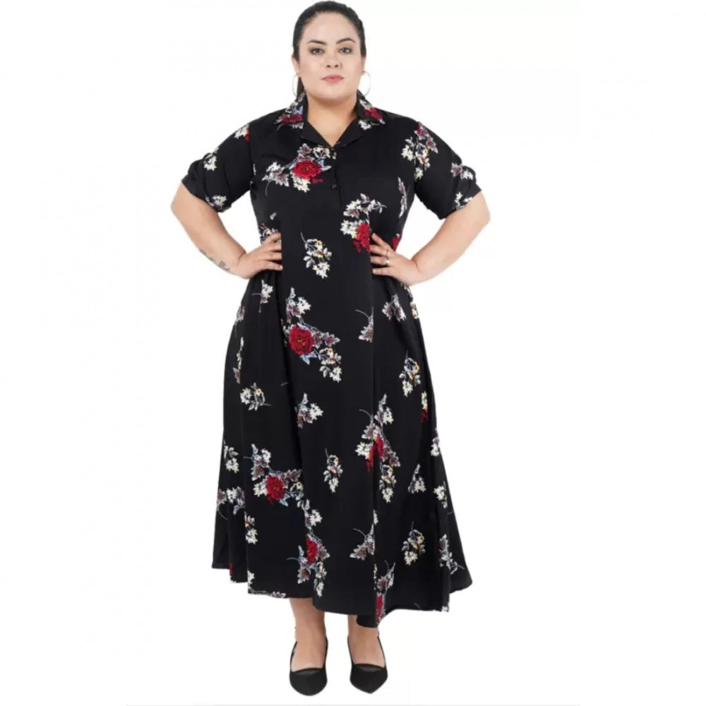 Amfyn Women's Fit And Flare Black Dress (Color:Black, Material:Polyester)