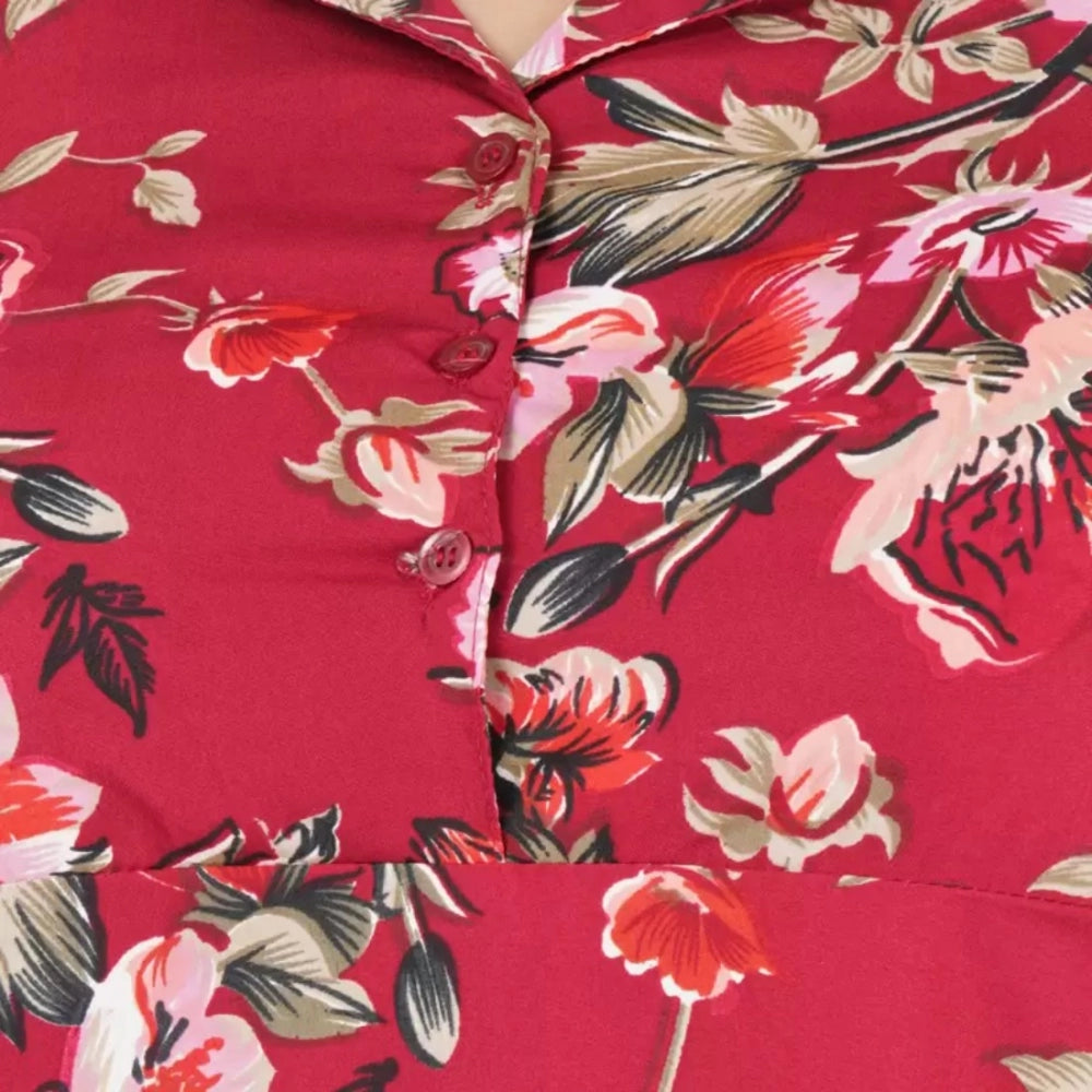 Amfyn Women's Fit And Flare Maroon Dress (Color:Maroon, Material:Polyester)