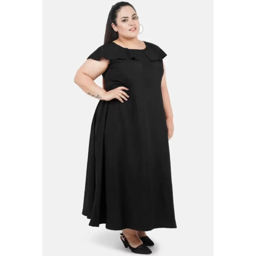 Amfyn Women's Fit And Flare Black Dress (Color:Black, Material:Polyester)
