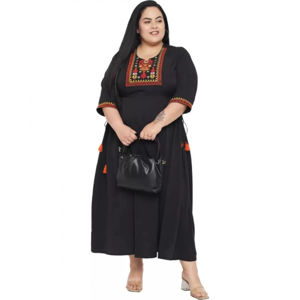 Amfyn Women's Fit And Flare Black Dress (Color:Black, Material:Polyester)