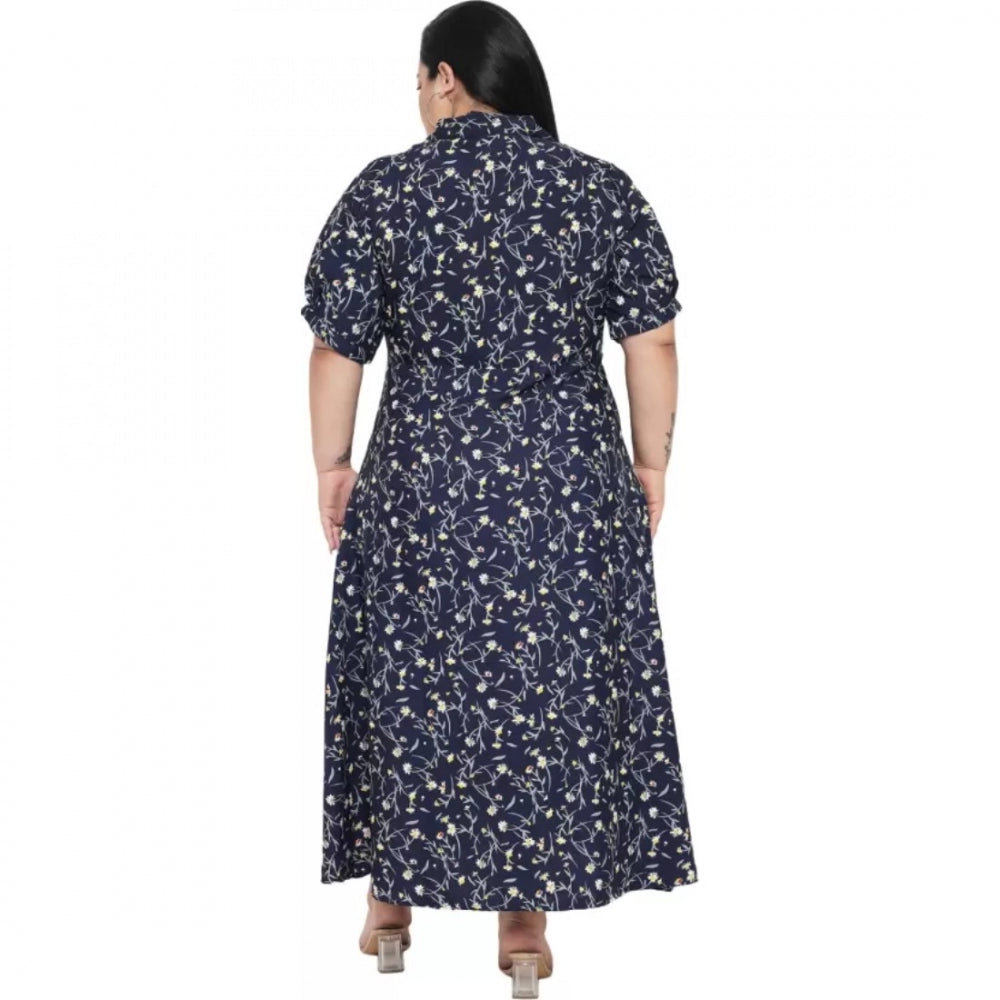 Amfyn Women's Fit And Flare Blue Dress (Color:Blue, Material:Polyester)