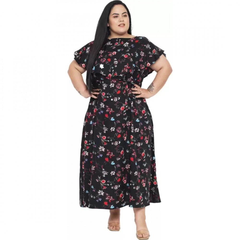 Amfyn Women's Fit And Flare Black Dress (Color:Black, Material:Polyester)