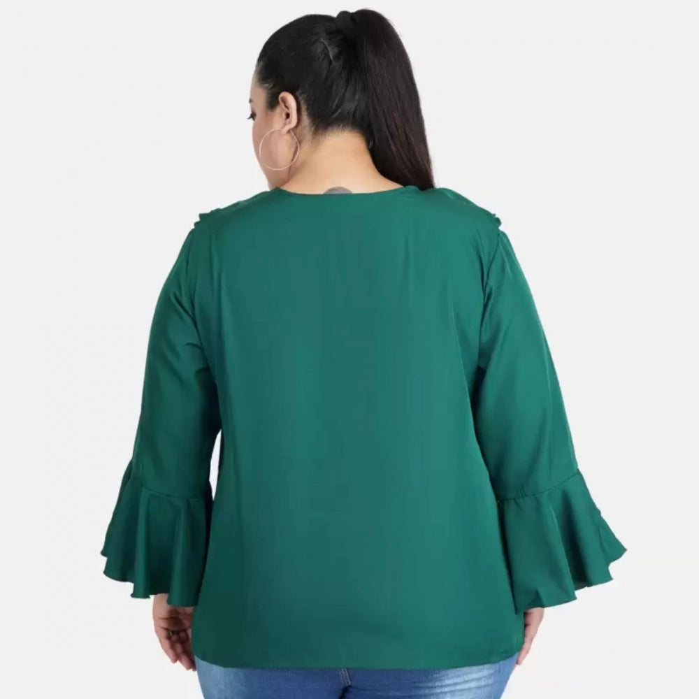 Amfyn Women's Casual Bell Sleeve Solid Green Top (Color:Green, Material:Georgette)
