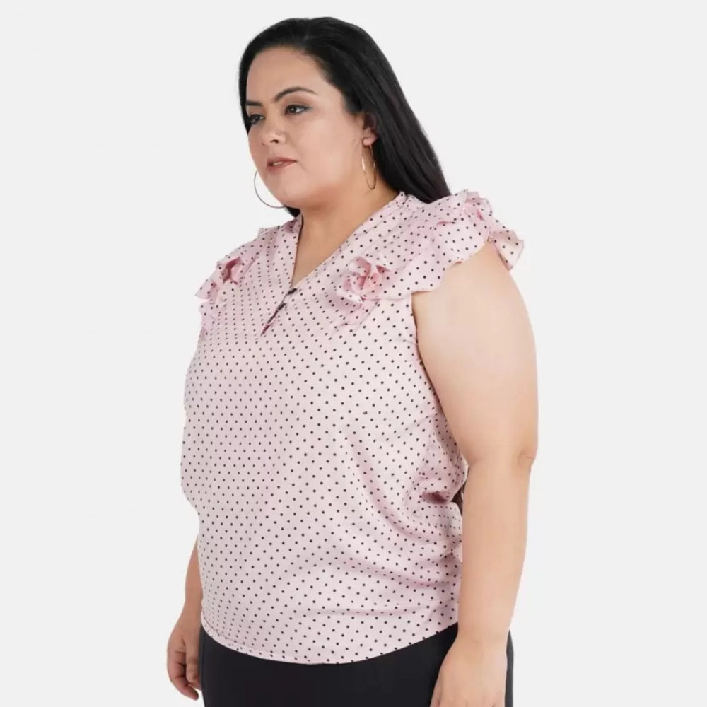 Amfyn Women's Casual Flared Sleeve Printed Pink Top (Color:Pink, Material:Crepe)