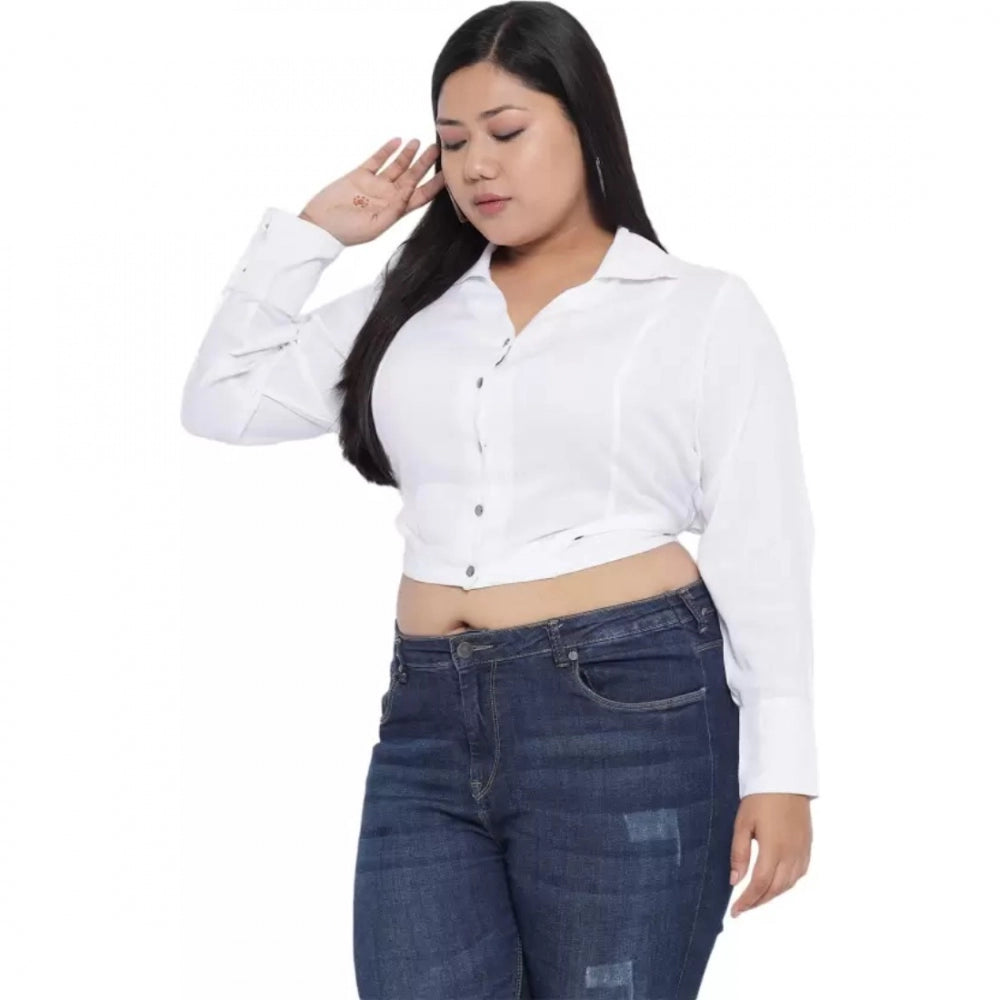 Amfyn Women's Casual Solid White Top (Color:White, Material:Cotton Linen Blend)