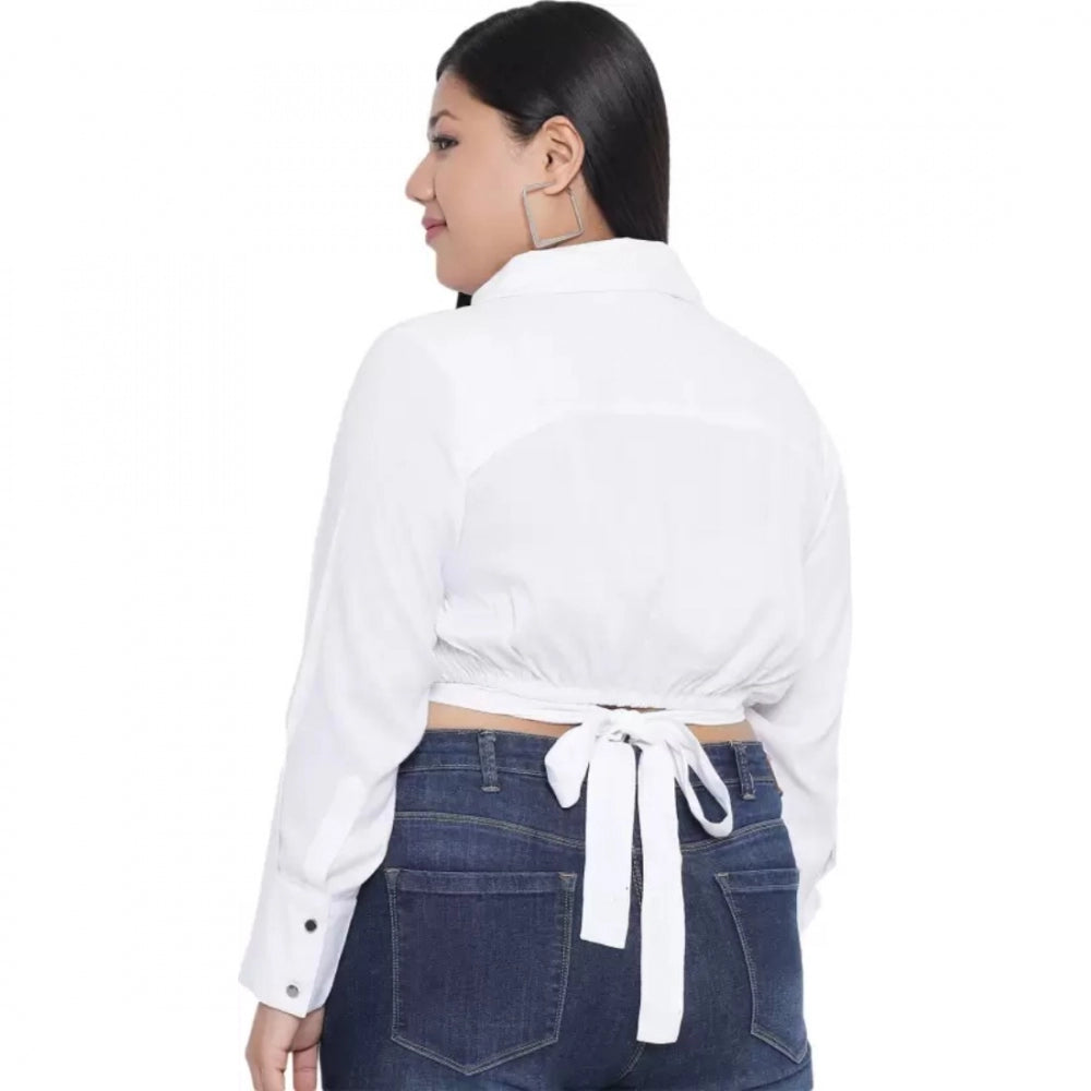 Amfyn Women's Casual Solid White Top (Color:White, Material:Cotton Linen Blend)