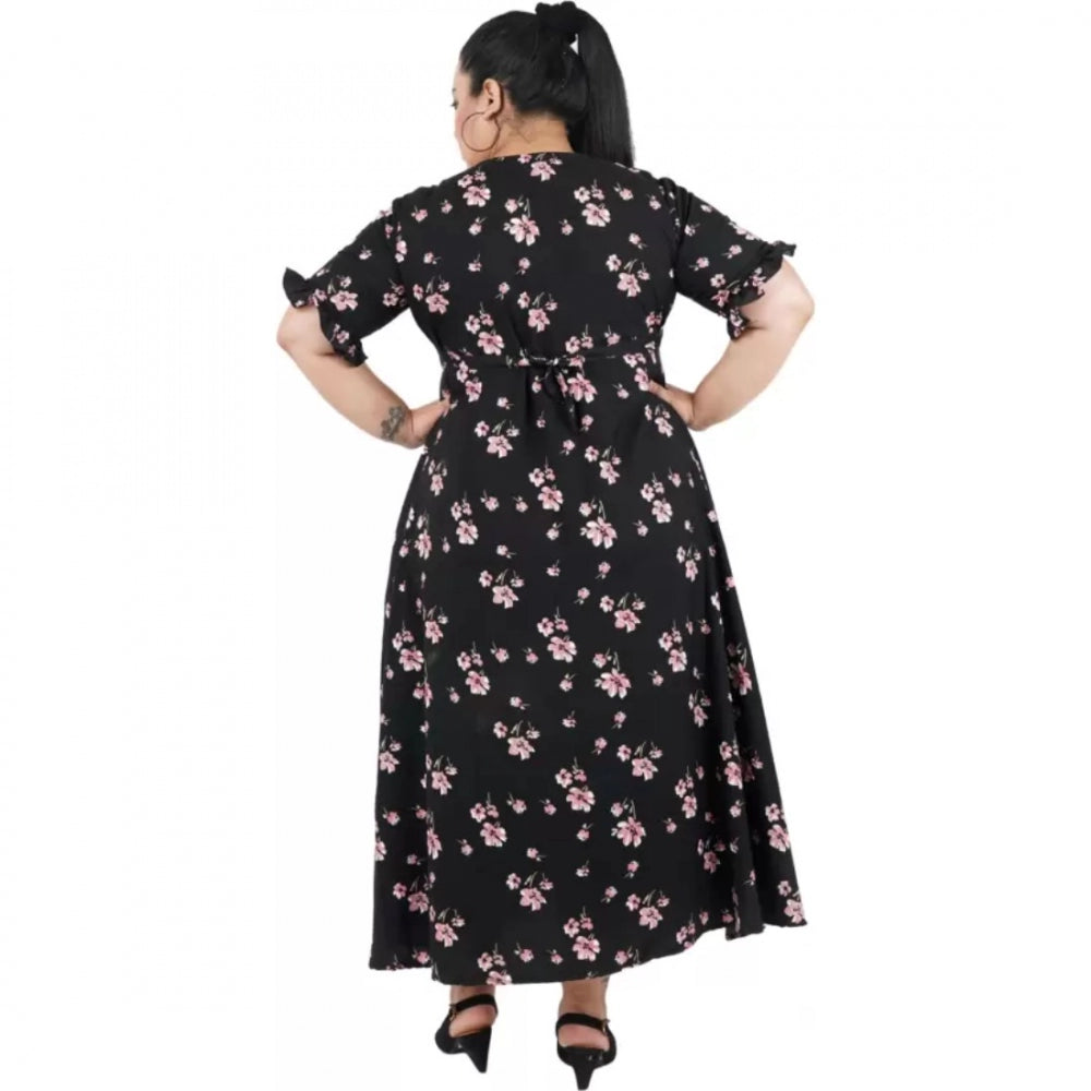 Amfyn Women's Maxi Black Dress (Color:Black, Material:Poly Crepe)